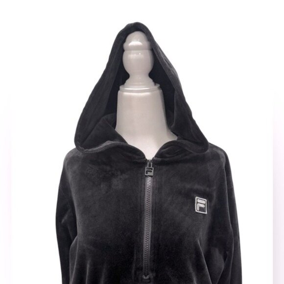 FILA Black Velour 1/4 Zip Plush Hoodie Medium - Picture 2 of 8